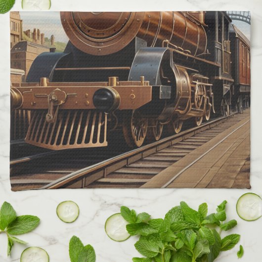 Steampunk Train Verlassend London Geschirrtuch (Gefaltet)