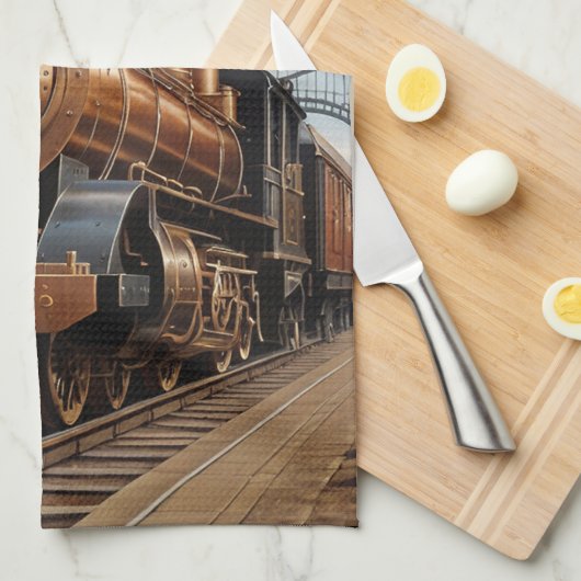 Steampunk Train Verlassend London Geschirrtuch (Viertel Falte)