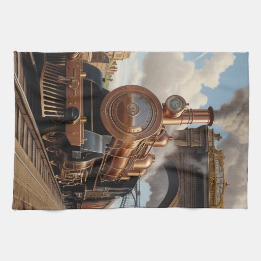 Steampunk Train Verlassend London Geschirrtuch (Horizontal)