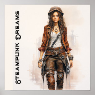 Steampunk-Träume Vintage-Junge Frau Poster