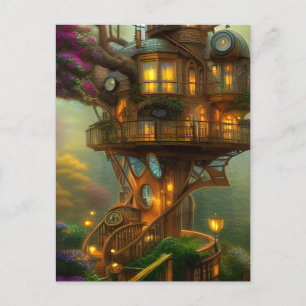 Steampunk Treehouse Observatory Postkarte