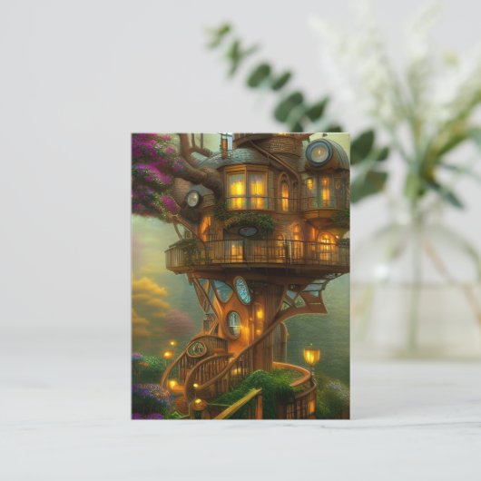Steampunk Treehouse Observatory Postkarte (Stehend Vorderseite)