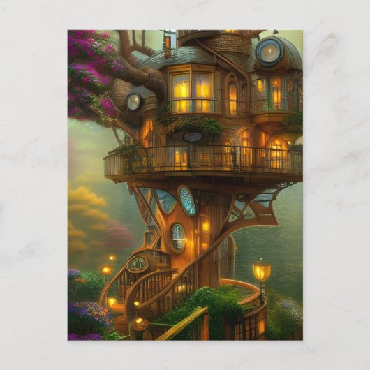Steampunk Treehouse Observatory Postkarte (Vorderseite)