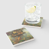 Steampunk Treehouse Observatory Steinuntersetzer (Seitenansicht)