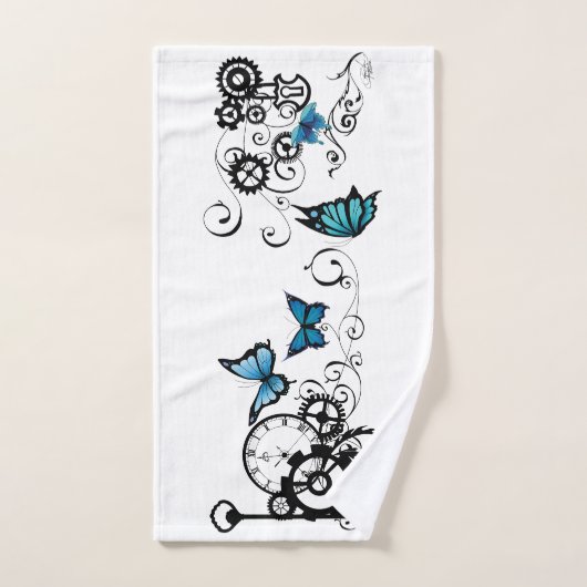 Steampunk Tribal Blue Butterfells Badhandtuch Set (Handtuch)