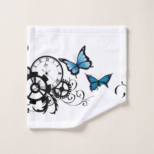 Steampunk Tribal Blue Butterfells Badhandtuch Set (Waschlappen)