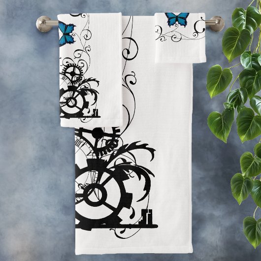 Steampunk Tribal Blue Butterfells Badhandtuch Set