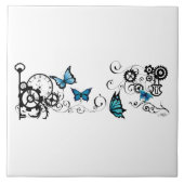 Steampunk Tribal Blue Butterfells Fliese (Vorderseite)