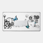 Steampunk Tribal Blue Butterfells Schreibtischunterlage (Tastatur & Maus)