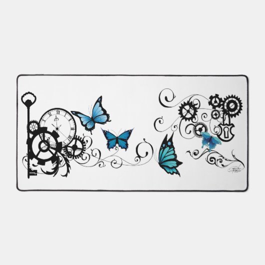 Steampunk Tribal Blue Butterfells Schreibtischunterlage (Vorderseite)