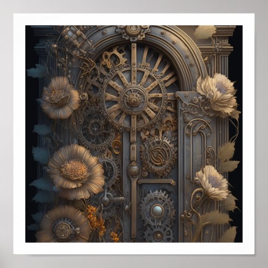 Steampunk-Tür mit Blumen Poster (Vorne)
