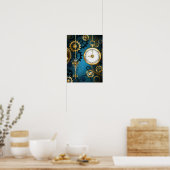 Steampunk Türkis Hintergrund mit Zahnrädern Poster (Küche)