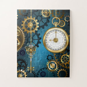 Steampunk Türkis Hintergrund mit Zahnrädern Puzzle