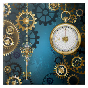 Steampunk türkiser Hintergrund mit Zahnrädern Fliese