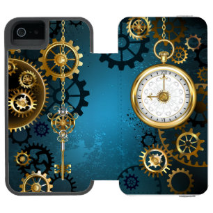 Steampunk türkisfarbener Hintergrund mit Zahnräder Incipio Watson™ iPhone 5 Geldbörsen Hülle