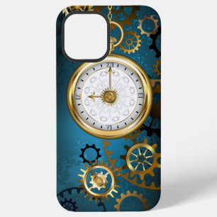 Steampunk türkisfarbener Hintergrund mit Zahnräder iPhone 12 Pro Max Hülle