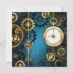 Steampunk türkisfarbener Hintergrund mit Zahnräder Karte