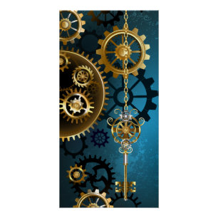 Steampunk türkisfarbener Hintergrund mit Zahnräder Poster