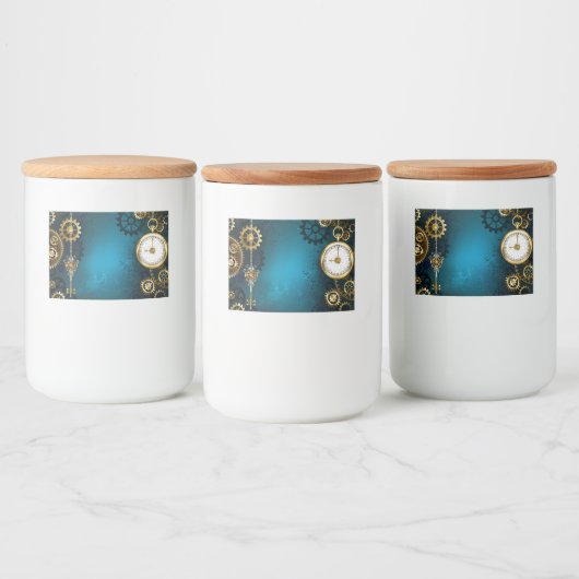 Steampunk turquoise Background with Gears Lebensmitteletikett (Flaschen)