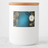 Steampunk turquoise Background with Gears Lebensmitteletikett (Vorderseite)