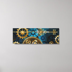 Steampunk turquoise Background with Gears Leinwanddruck
