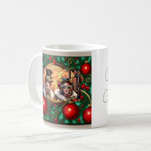Steampunk Two Hearts Weihnachtskarte Kaffeetasse (Vorderseite Links)