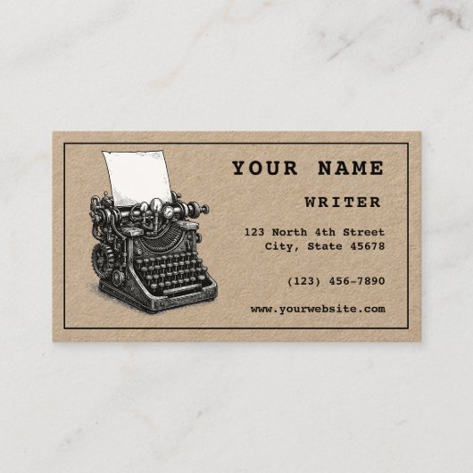 Steampunk Typewriter Writer Template Visitenkarte (Vorderseite)