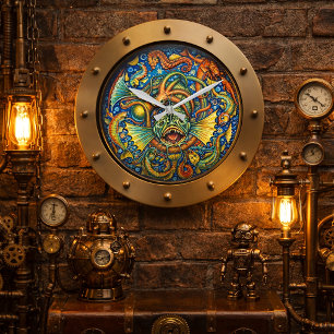 Steampunk-U-Boot-Bullauge Unterwasserlebewesen Große Wanduhr