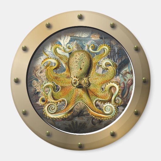 Steampunk U-Boot Porthole Octopus Magnet (Vorne)