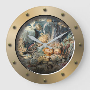 Steampunk U-Boot Porthole Unterseelebensleben Große Wanduhr