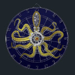 Steampunk übersetzt Krake Kraken Dartscheibe<br><div class="desc">Dieses tentacled steampunk Seeungeheuer hat acht Draht ähnliche Goldanhänge,  einen zentralen silbernen Gang und viel der Gänge und der Bolzen,  die seinen Kopf,  Augen und Saugschalen bilden. Es ist,  eine Roboterkrake/kraken,  ein Metallmaschinenmonster für jedermann,  das geeky Science Fiction-/Fantasiegeschöpfe mag. Dunkelblaue Hintergrundfarbe ist kundengerecht.</div>