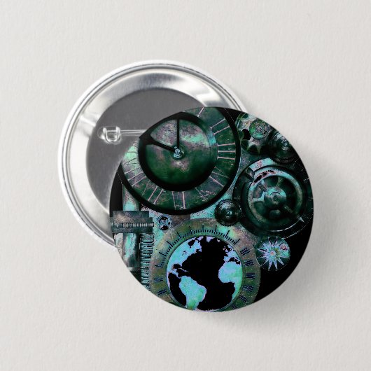 Steampunk Uhr Button (Vorne & Hinten)