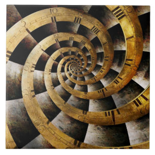 Steampunk - Uhr - der Fluss der Zeit Fliese