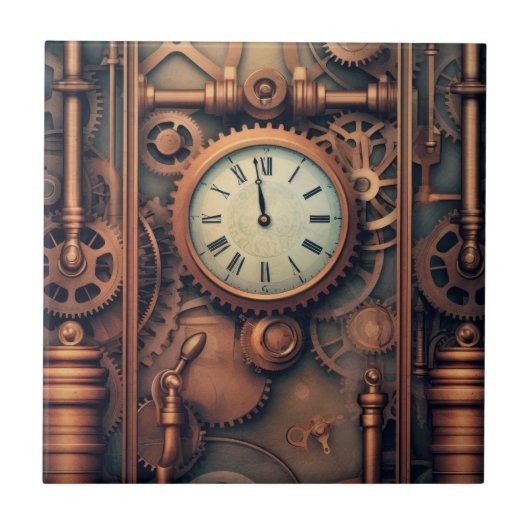 Steampunk-Uhr-Keramik Fliese (Vorderseite)