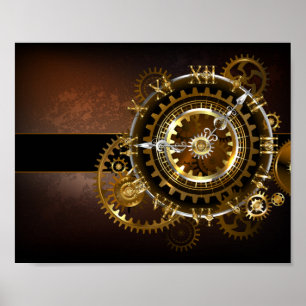Steampunk-Uhr mit antiken Zahnrädern Poster