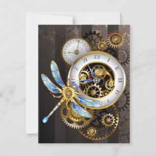 Steampunk-Uhr mit mechanischer Libelle Dankeskarte