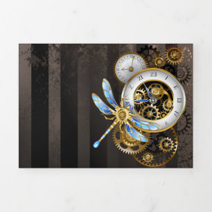 Steampunk-Uhr mit mechanischer Libelle Dreifach Gefaltete Urlaubskarte