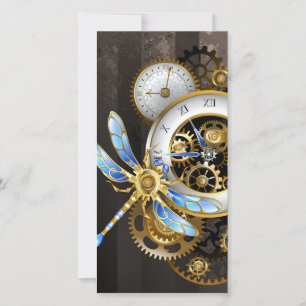 Steampunk-Uhr mit mechanischer Libelle Feiertagskarte