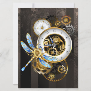 Steampunk-Uhr mit mechanischer Libelle Feiertagskarte
