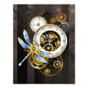 Steampunk-Uhr mit mechanischer Libelle Fotodruck