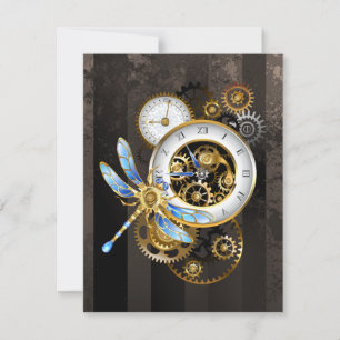 Steampunk-Uhr mit mechanischer Libelle Karte