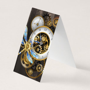 Steampunk-Uhr mit mechanischer Libelle Visitenkarten