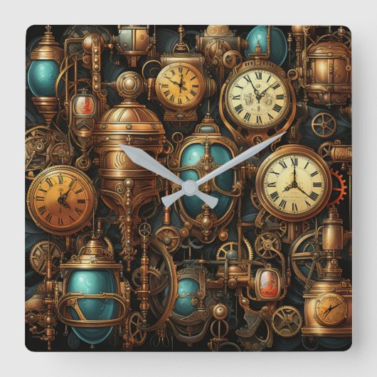 Steampunk-Uhr Quadratische Wanduhr (Vorderseite)