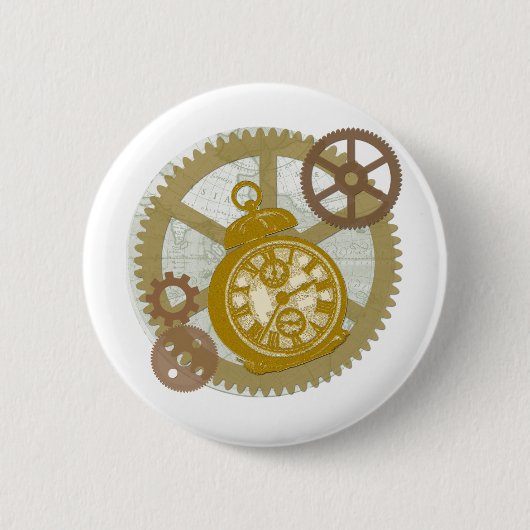 Steampunk Uhr und Gänge Button (Vorderseite)
