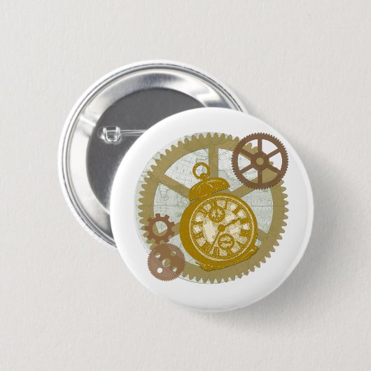Steampunk Uhr und Gänge Button (Vorne & Hinten)