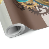 Steampunk-Uhr und türkisfarbene Rose auf Streifen Geschenkpapier (Rolleneckpunkt)