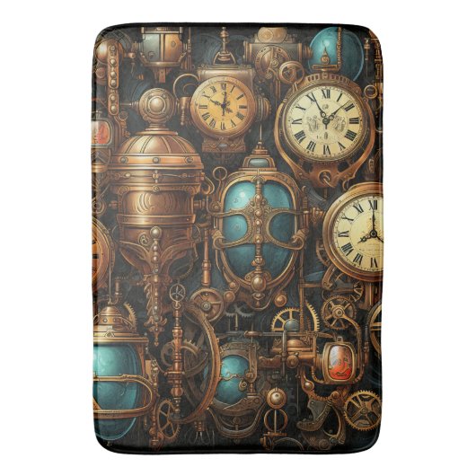Steampunk Uhren Bath Mat Badematte (Vorderseite Vertikal)