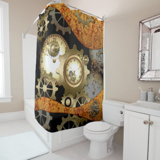 Steampunk, Uhren und Gänge Duschvorhang (Beispiel)