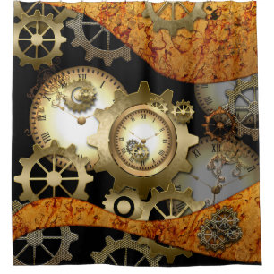Steampunk, Uhren und Gänge Duschvorhang