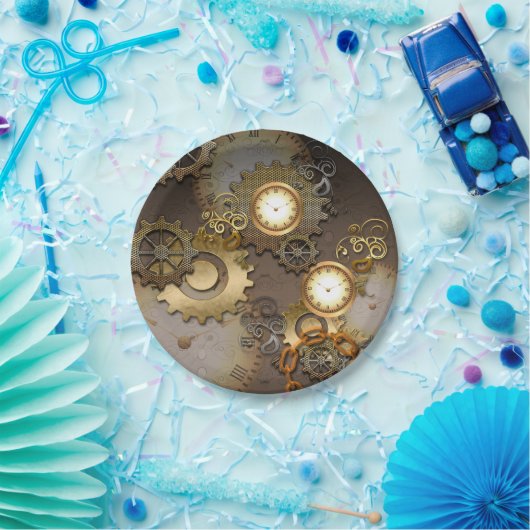 Steampunk, Uhren und Gänge Pappteller (Party)